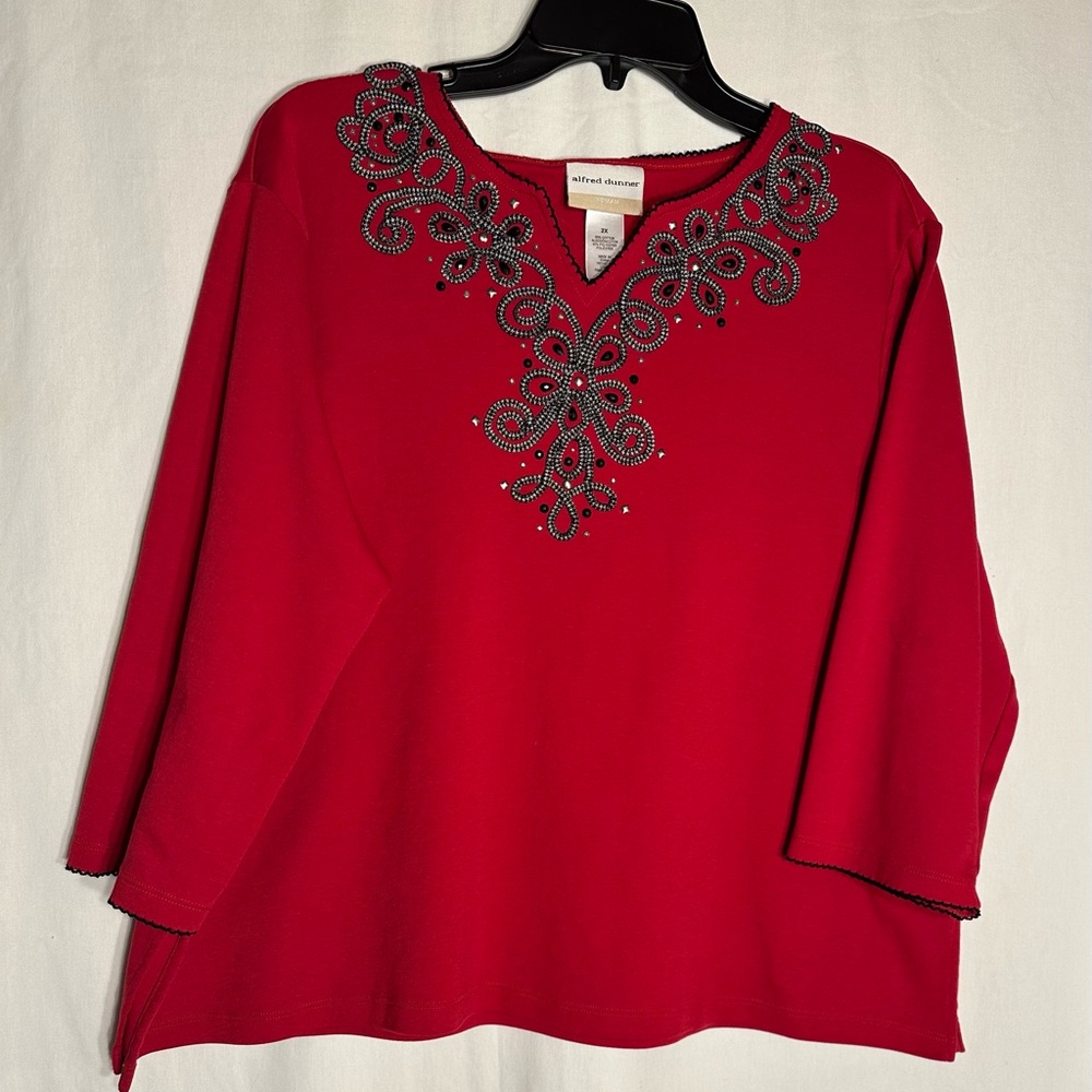 Alfred Dunner Vibrant Red Embellished Blouse